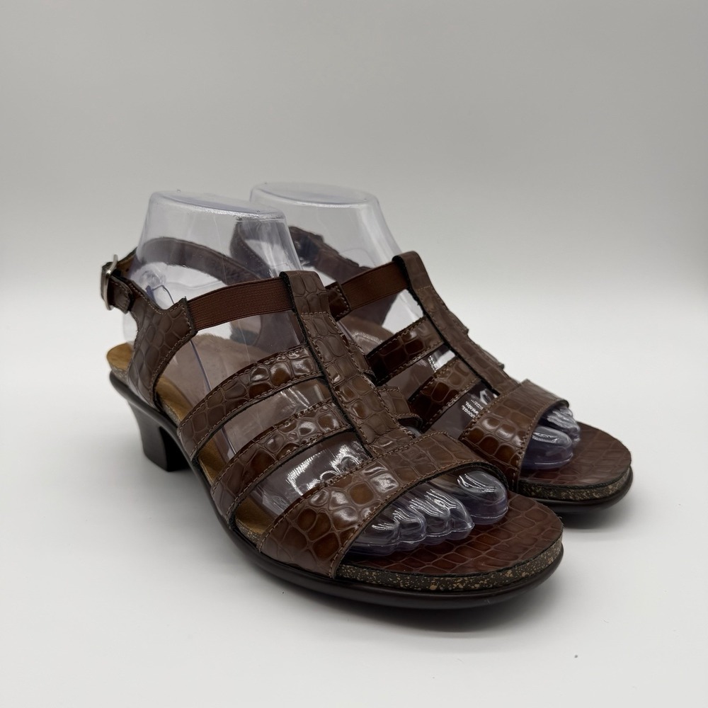 SAS Women's Allegro Comfort Strappy Block Heel Sandals Cognac Croc Size 7